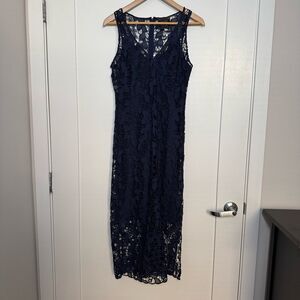 Johnny Was Jade Maxi Dress XS Blue Sleeveless Eyelet Lace Embroidery Crochet